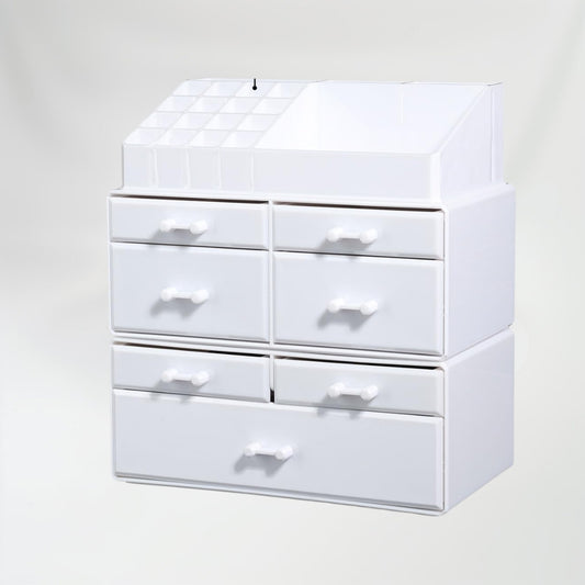Cq acrylic 3 Pack White Organizer for Vanity With Drawer